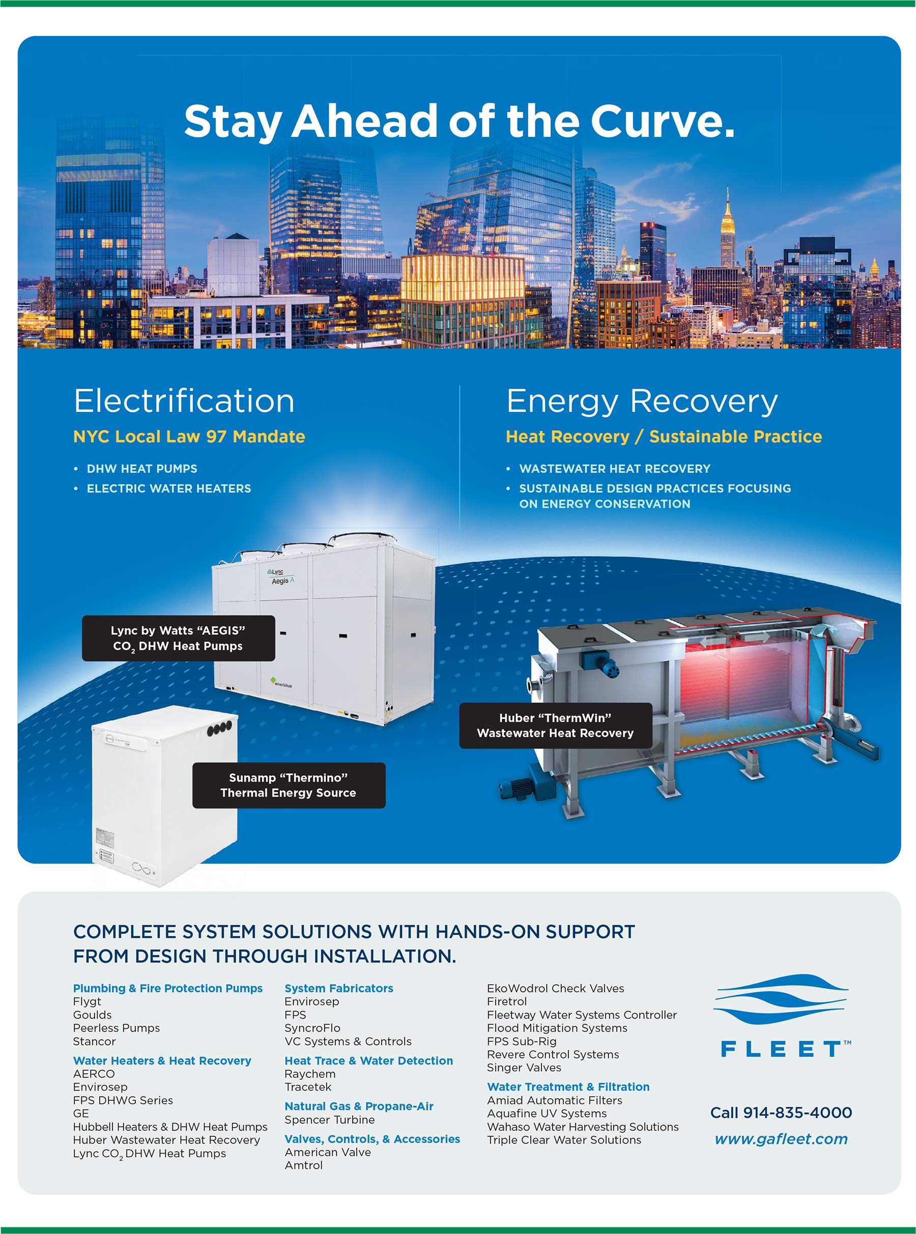 Stay Ahead of the Curve, Electrification NYC Local Law 97 Mandate DHW HEAT PUMPS ELECTRIC WATER HEATERS, Energy Recovery Heat Recovery / Sustainable Practice WASTEWATER HEAT RECOVERY SUSTAINABLE DESIGN PRACTICES FOCUSING ON ENERGY CONSERVATION